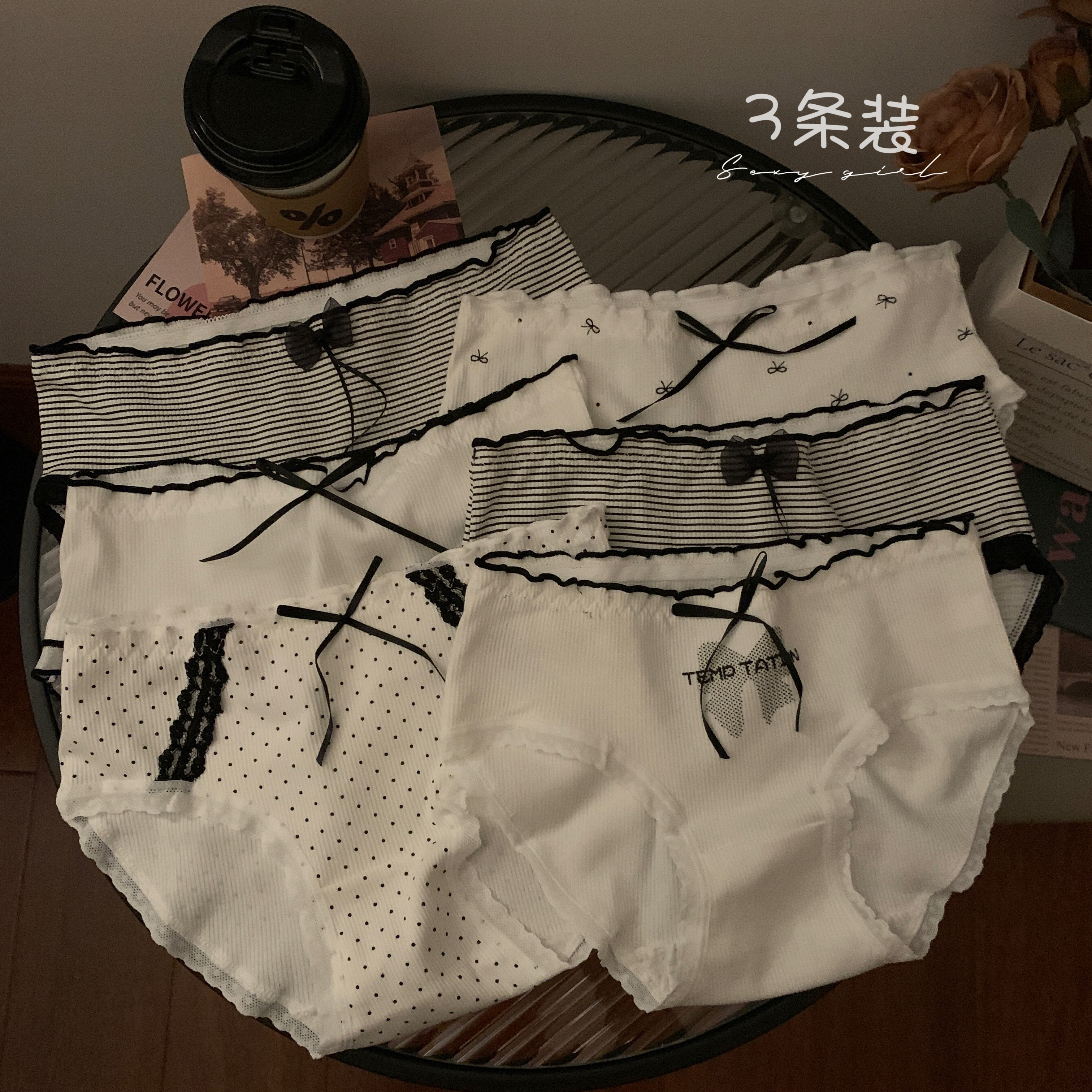 Actual shot~Summer bow-knot polka-dot breathable underwear antibacterial seamless comfortable briefs 3-pack