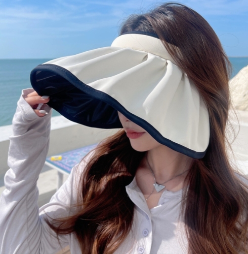 UV black glue sun protection hat for women in summer with UV protection and enlarged brim empty top shell hat to cover face and beach sun hat