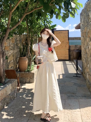 Actual shot of 2024 new summer style Xiaoxiangfeng short-sleeved shirt for women lace A-line skirt two-piece suit