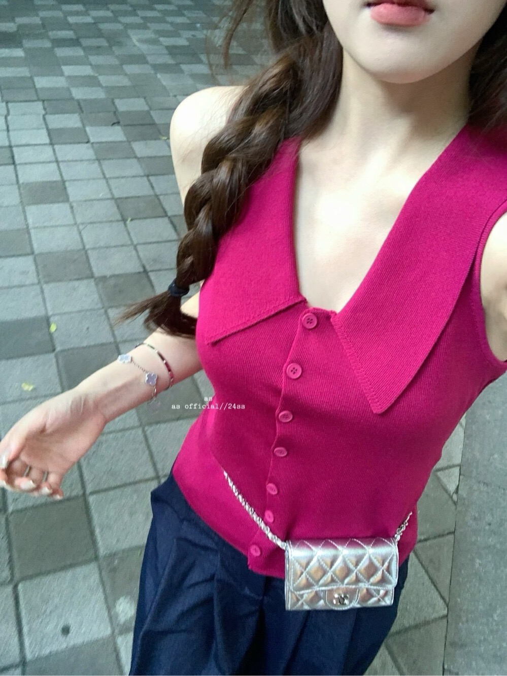 AS OFFICIAL博薦韓里純欲風設計感翻領背心女洋氣別致小衫