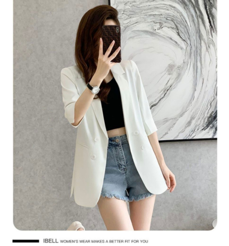 Three-quarter sleeve single-layer suit jacket spring, autumn and summer mid-length new versatile slim casual top thin suit jacket