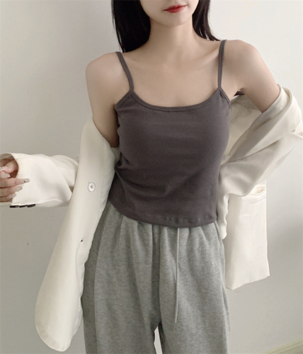 Hot girl pure cotton camisole beautiful back vest fixed with chest pad solid color outer short top bottoming shirt