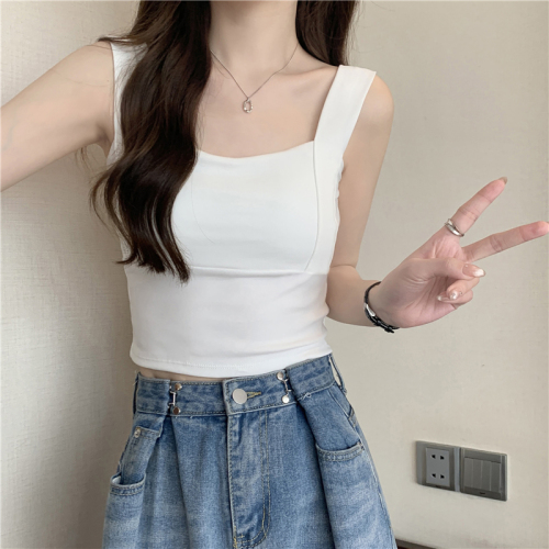 Design sense niche solid color beautiful back vest women's slim slim fashion small suspender outer pure cotton top