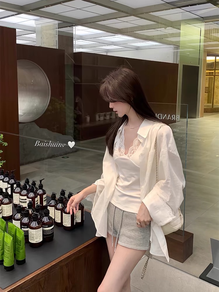 白水女姐姐穿搭~襯衫蕾絲吊帶套組6/28 AM10:00新品限時9折