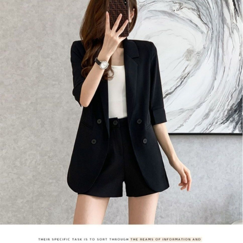 Three-quarter sleeve single-layer suit jacket spring, autumn and summer mid-length new versatile slim casual top thin suit jacket