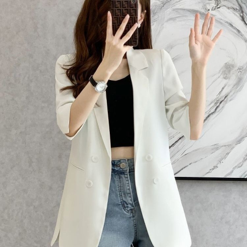 Three-quarter sleeve single-layer suit jacket spring, autumn and summer mid-length new versatile slim casual top thin suit jacket