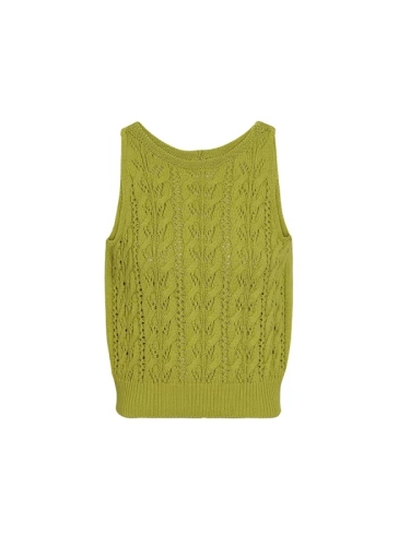 Lime Bubble Cotton Knitted Sweater Camisole Women's Summer Versatile Lazy Round Neck Sleeveless Top