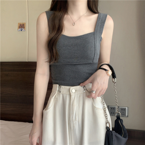 Design sense niche solid color beautiful back vest women's slim slim fashion small suspender outer pure cotton top