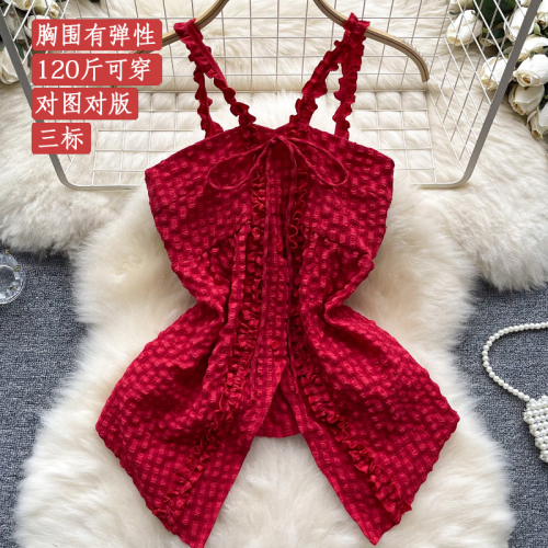 2024 new summer Korean style niche design advanced slim fit whitening texture slimming outer suspender top for women