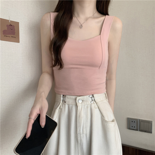 Design sense niche solid color beautiful back vest women's slim slim fashion small suspender outer pure cotton top