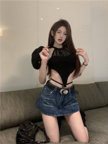 Real shot!  Retro high waist denim skirt pants for hot girls butt-covering skirt summer shorts