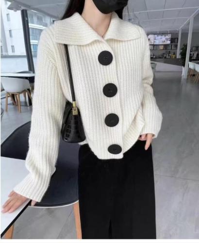 French orange lapel super nice sweater knitted cardigan for women autumn and winter loose lazy style high-end coat top