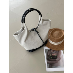 Photographed! Korean niche design bow retro patchwork canvas large capacity tote bag shoulder bag for women