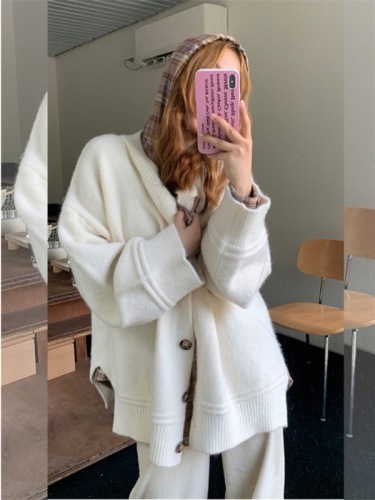 2024 Spring and Autumn Jackets, Autumn Knitted Sweaters, Women's Lazy Loose Mid-Length Solid Color Cardigans for Outerwear