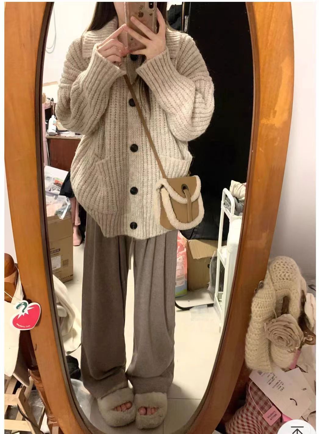 Korean style lazy style turtleneck cardigan sweater jacket autumn and winter high-end loose soft waxy knitted thick top