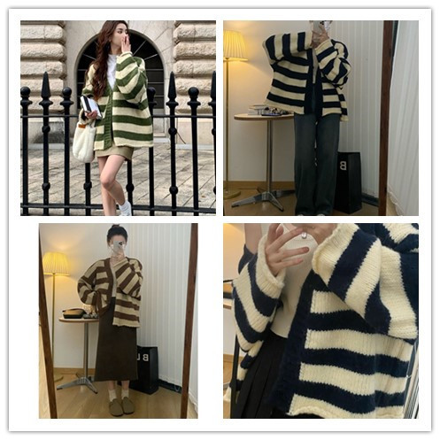 2024 new pattern knitted cardigan for women spring and autumn loose sweater soft waxy mid-length top for women