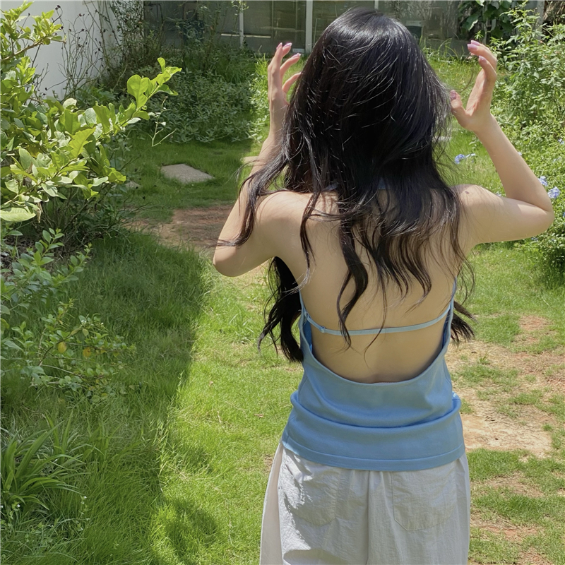 Real shot of backless vest top sleeveless hot girl knitted vest