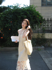 Real shot French romantic style chic splicing dress slim fashion high-end long skirt