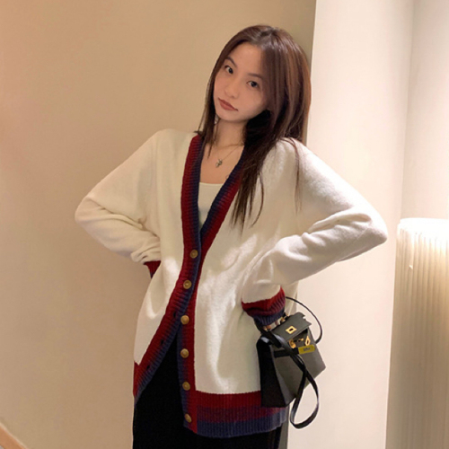 YUYUREAL-Brownie College Thin Knitted Cardigan Women's Early Autumn New Style Lazy Style Sweater Jacket