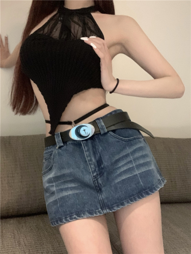 Real shot!  Retro high waist denim skirt pants for hot girls butt-covering skirt summer shorts