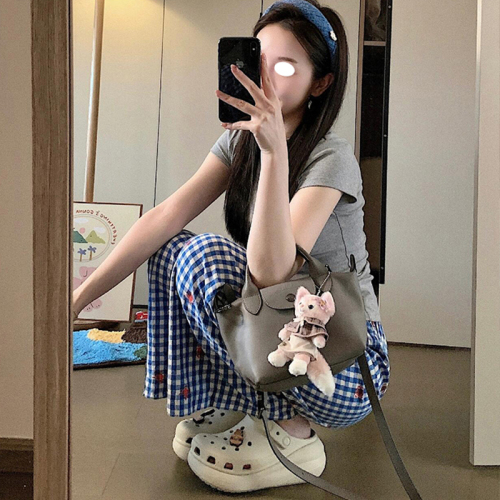 Blue Plaid Loose Wide Leg Pants Women's Summer Korean Style Lazy Style Dopamine Straight Walking Pants