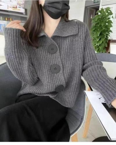 French orange lapel super nice sweater knitted cardigan for women autumn and winter loose lazy style high-end coat top