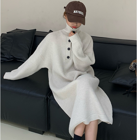 2024 Autumn and Winter Lazy Style Over-the-Knee Sweater Dress Women's Long Flesh-covering Loose Tall Knitted Long Skirt