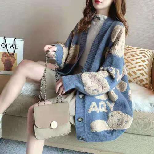 Red sweater jacket for women spring and autumn 2024 new style lazy style Korean style loose internet celebrity knitted cardigan fashionable and thick