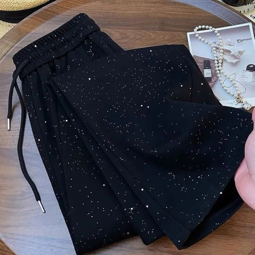 Shiny Gypsophila Ice Silk Wide Leg Pants Women's Summer New High Waist Straight Floor-Mopping Casual Sports Long Pants Women