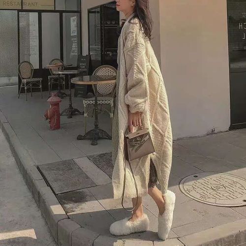 Twist mid-length large sweater for women to wear outside 2024 autumn and winter new style fairy loose lazy style cardigan knitted jacket