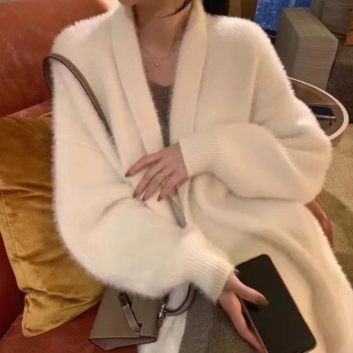 2024 autumn and winter temperament ladylike milky blue mink fur loose lazy style thickened cardigan sweater jacket for women