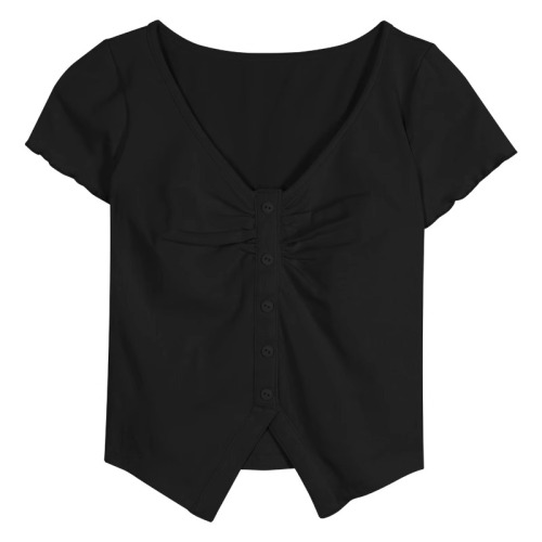 260 free-cut short-fitting hot girl one-shoulder pleated irregular short-sleeved top