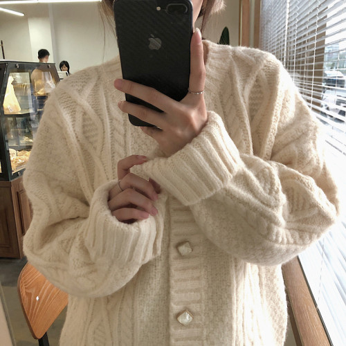 Retro twist soft breasts gentle Japanese sweater for women 2024 autumn and winter loose outer cardigan jacket knitted lazy style