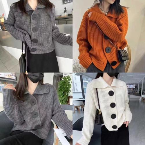 French orange lapel super nice sweater knitted cardigan for women autumn and winter loose lazy style high-end coat top