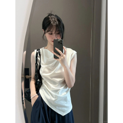 French niche irregular design sleeveless T-shirt vest for women 2024 summer new temperament slim inner top