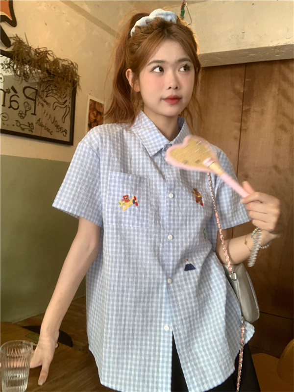 Korean embroidery slimming versatile casual rotating paradise cute cartoon short-sleeved shirt for women