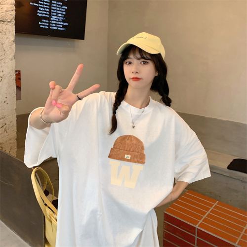 Actual shot of Korean summer fashion women's new slit over-the-knee dress simple letter T-shirt dress slimming long dress