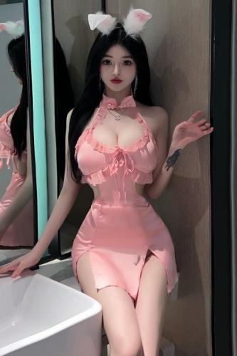 Real shot~Pure pink ruffled hollow waist-revealing low-cut tight ultra-short sexy hottie home dress for women