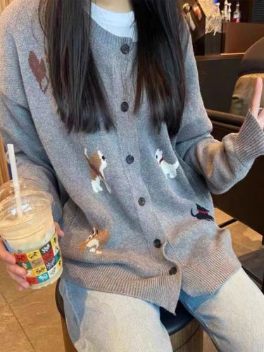 Sandwich egg tart original homemade 2024 spring and autumn design gray puppy sweater Korean style cute knitted jacket