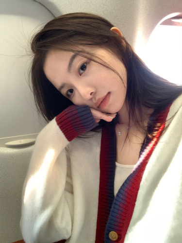 YUYUREAL-Brownie College Thin Knitted Cardigan Women's Early Autumn New Style Lazy Style Sweater Jacket