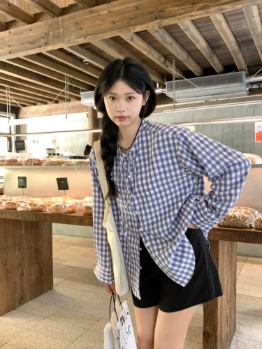 Actual shot~Korean summer casual design purple plaid loose and versatile shirt sun protection cardigan~