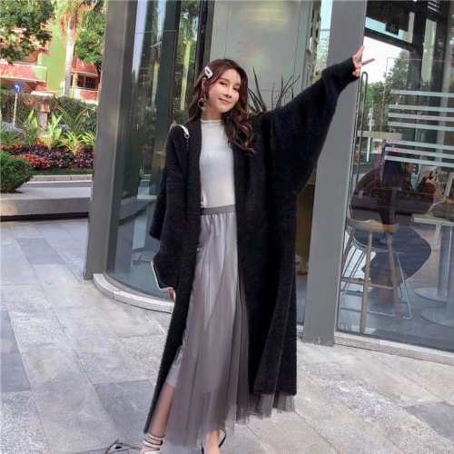 2024 autumn and winter temperament ladylike milky blue mink fur loose lazy style thickened cardigan sweater jacket for women