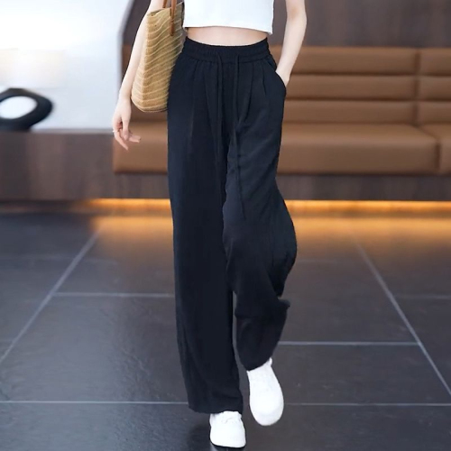 Ice silk wide-leg pants for women high-waisted summer thin 2024 new loose and drapey lazy Yamamoto casual pants and cool pants