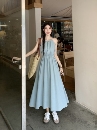 French sweet sleeveless halterneck suspender dress for women summer 2024 new style small seaside vacation long dress