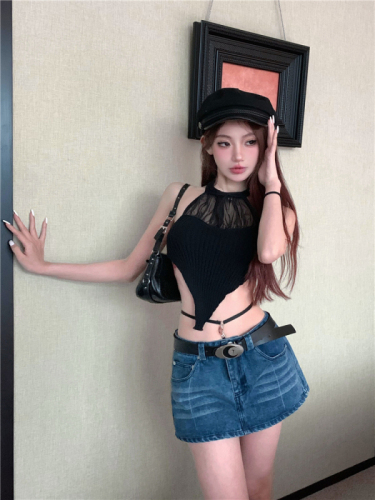 Real shot!  Retro high waist denim skirt pants for hot girls butt-covering skirt summer shorts