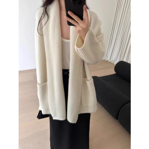 Temperamental mid-length sweater jacket for women in autumn and winter thickened loose lazy slim sweater outer top