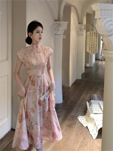 Real shot of new Chinese style improved cheongsam with new long skirt