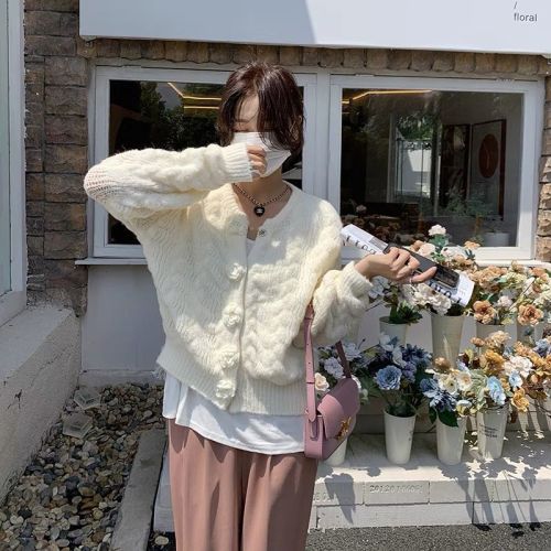 2024 Autumn New Fashion Heavy Industry Flower Sweater Coat Women's Knitted Cardigan Loose Short Fairy Top