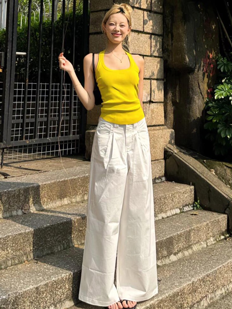 French pure desire lemon yellow vest for women in summer, slimming, high-end, ladylike temperament, casual and versatile tops, trendy