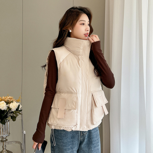 Actual shot of 2024 new style down cotton stand-up collar back fungus edge splicing vest jacket thickened cotton vest